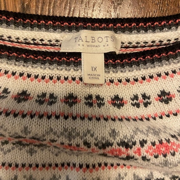 TALBOTS Pullover Sweater Women Size 1X Cotton Blend Fair Isle Nordic Soft Ivory - Picture 2 of 6